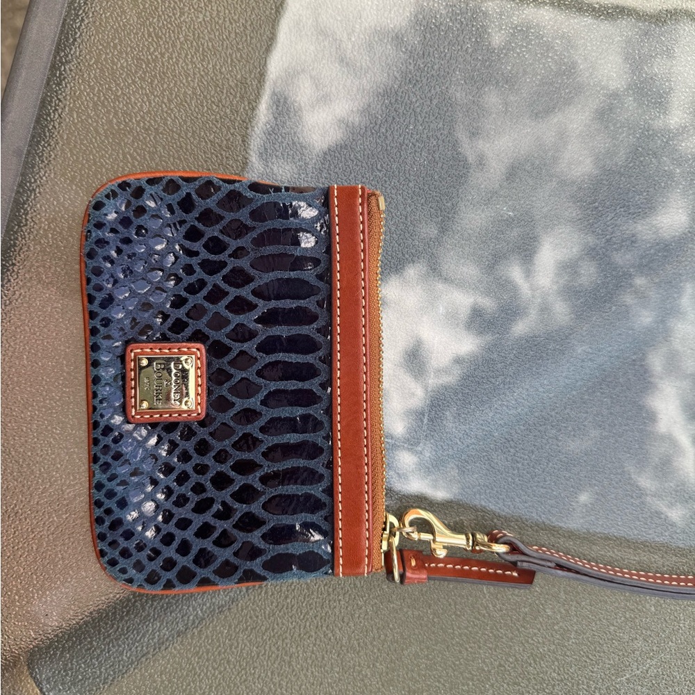 Dooney & Bourke Blue and Brown Snakeskin Wristlet